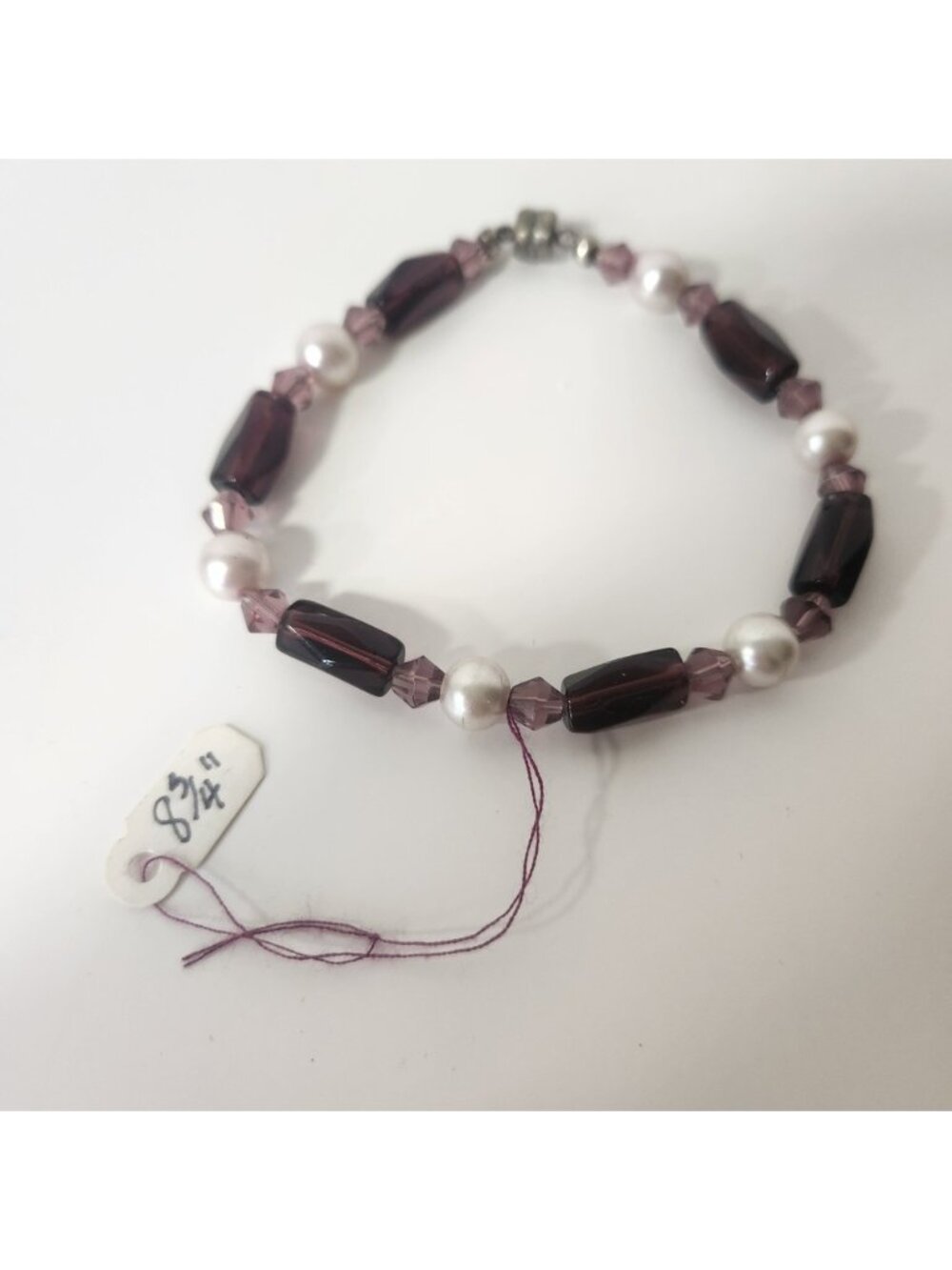 Purple Barrel and‎ Faux Pearl Beaded Bracelet Magnetic Clasp 8.75 Inch